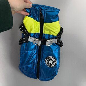 DUOMM Metallic Blue Green Dog Puffer Winter Jacket Size Medium Reflective